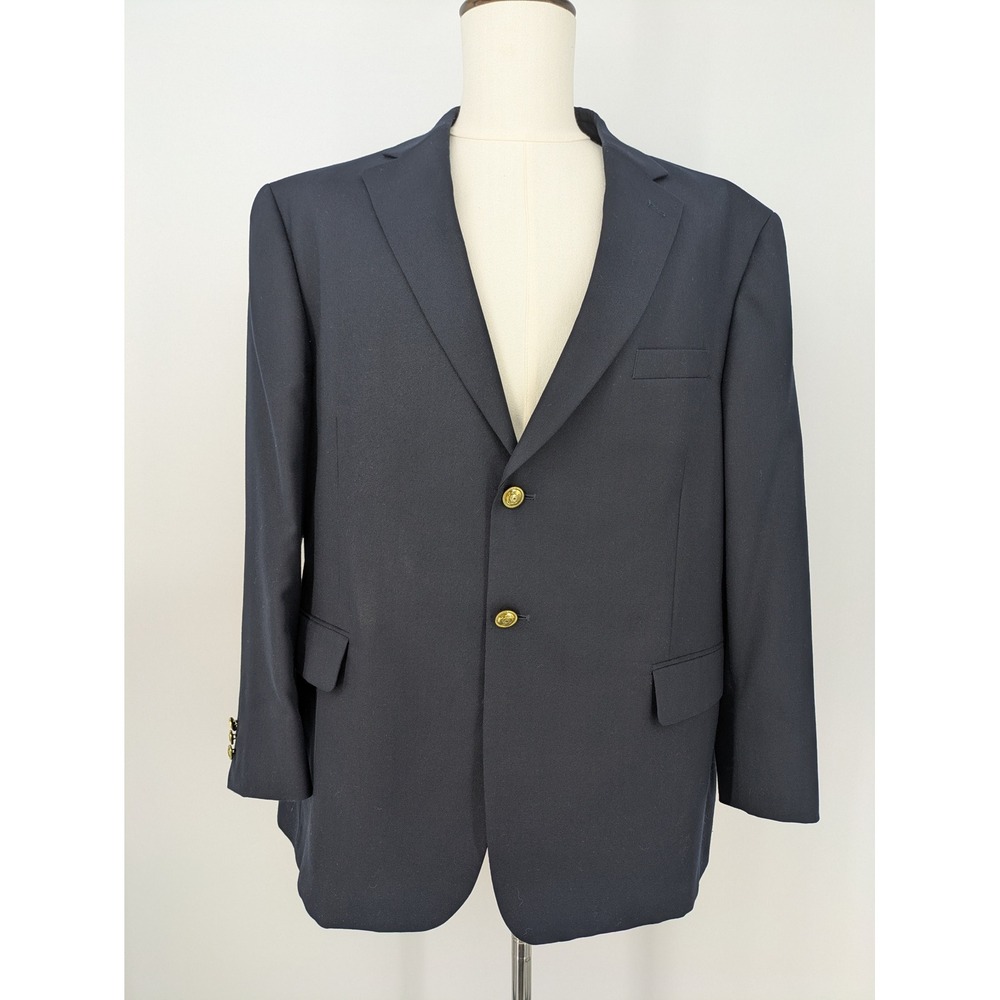 Stafford Blazer Mens 46S Navy Blue Gold Crest Two Button Sport Coat Suit Jacket